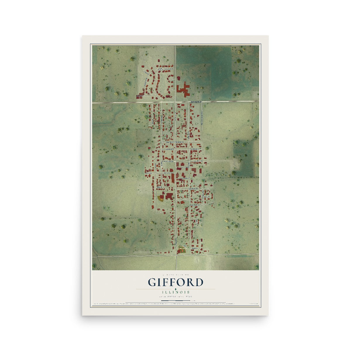Map of Gifford, Illinois, 12 x 18 inch unframed archival matte print