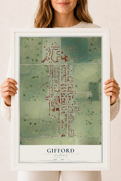 Map of Gifford, Illinois, 18 x 24 inch print in a white wood frame