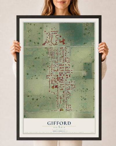 Map of Gifford, Illinois, 24 x 36 inch print in a black wood frame
