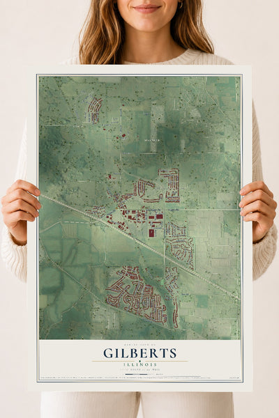 Map of Gilberts, Illinois, 18 x 24 inch unframed archival matte print
