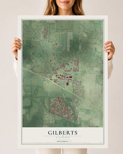 Map of Gilberts, Illinois, 24 x 36 inch unframed archival matte print