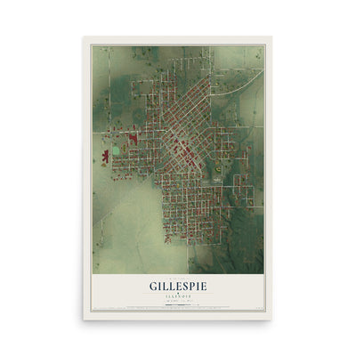 Map of Gillespie, Illinois, 12 x 18 inch unframed archival matte print