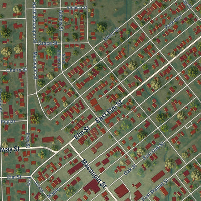 Close-up of the map of Gillespie, Illinois print showing street and building detail