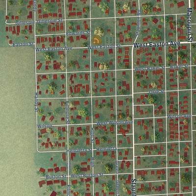 Second close-up of the map of Gillespie, Illinois print showing more streets and buildings