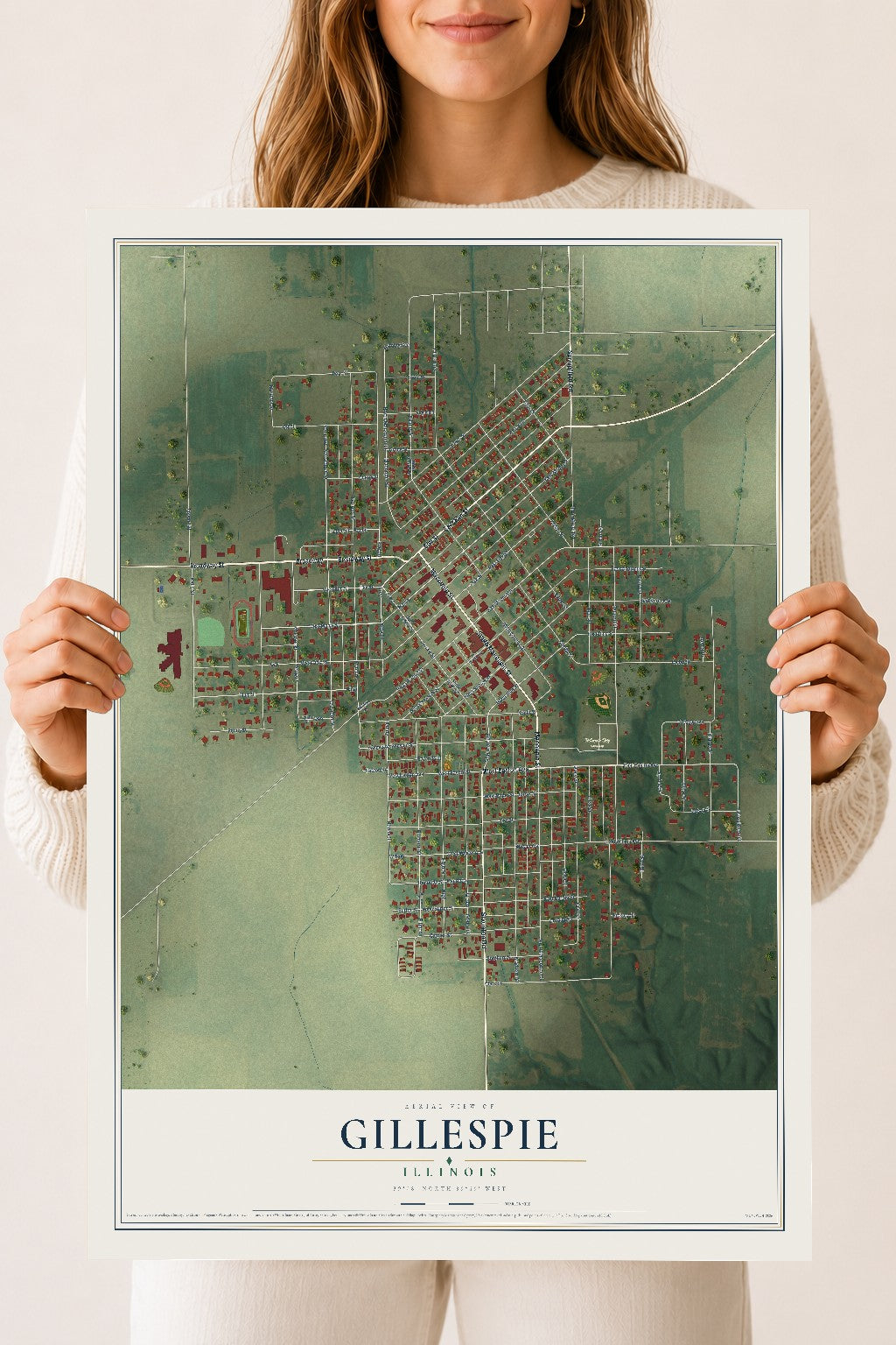 Map of Gillespie, Illinois, 18 x 24 inch unframed archival matte print