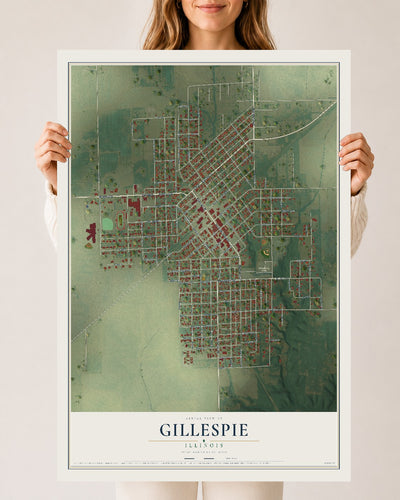 Map of Gillespie, Illinois, 24 x 36 inch unframed archival matte print
