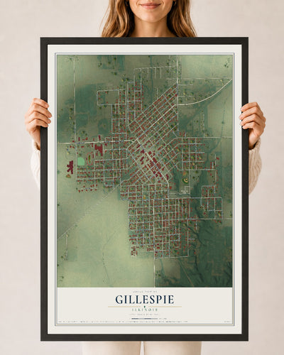 Map of Gillespie, Illinois, 24 x 36 inch print in a black wood frame
