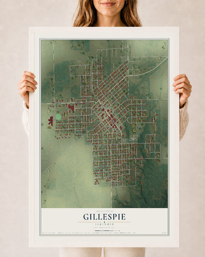 Map of Gillespie, Illinois, 24 x 36 inch print in a white wood frame