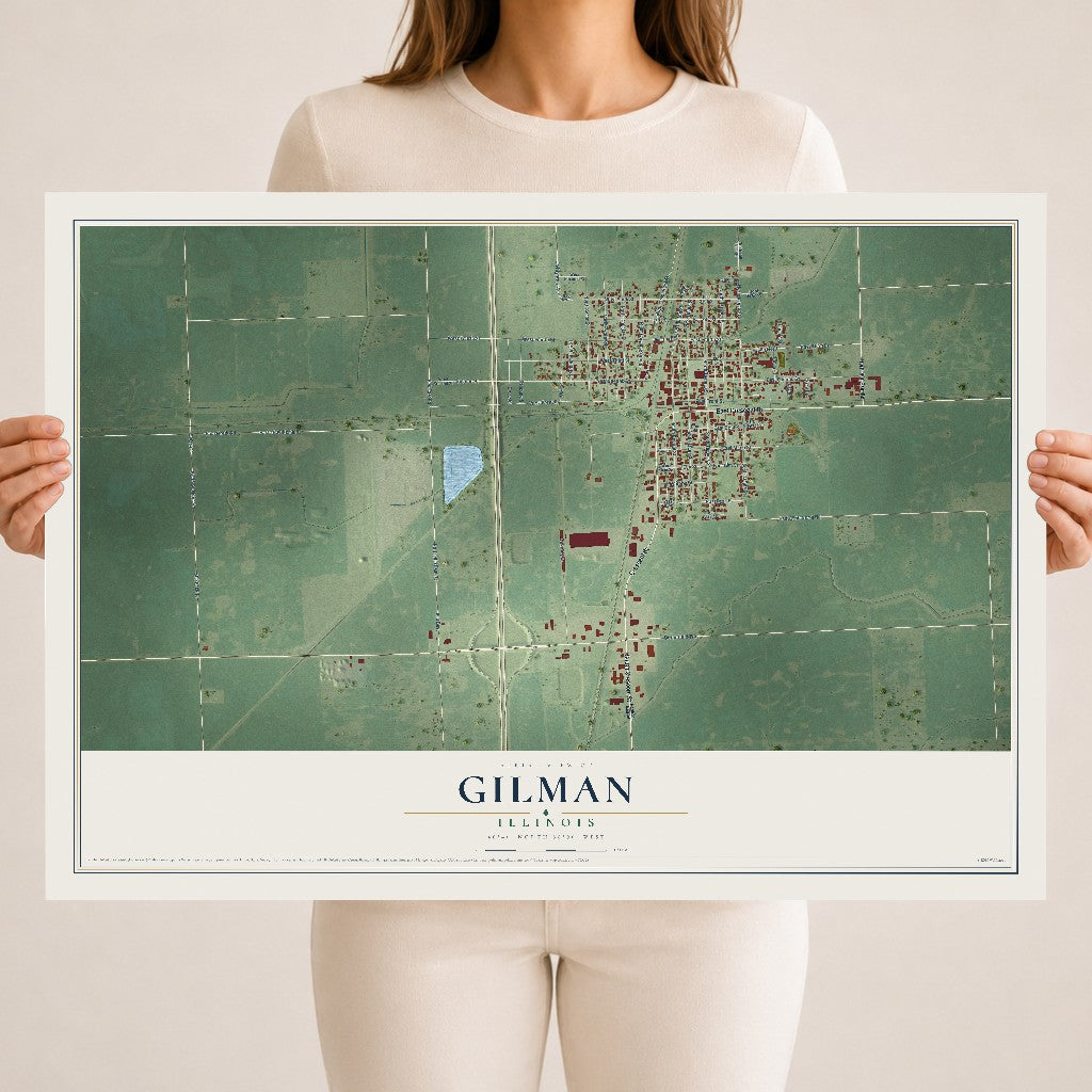 Map of Gilman, Illinois, 18 x 24 inch unframed archival matte print