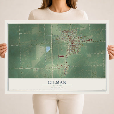 Map of Gilman, Illinois, 18 x 24 inch unframed archival matte print