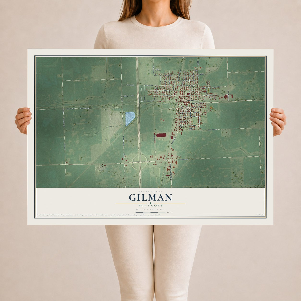 Map of Gilman, Illinois, 24 x 36 inch unframed archival matte print