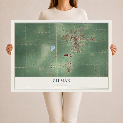 Map of Gilman, Illinois, 24 x 36 inch unframed archival matte print