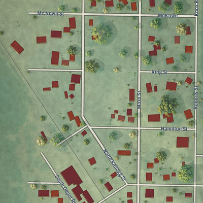 Close-up of the map of Gilson, Illinois print showing street and building detail