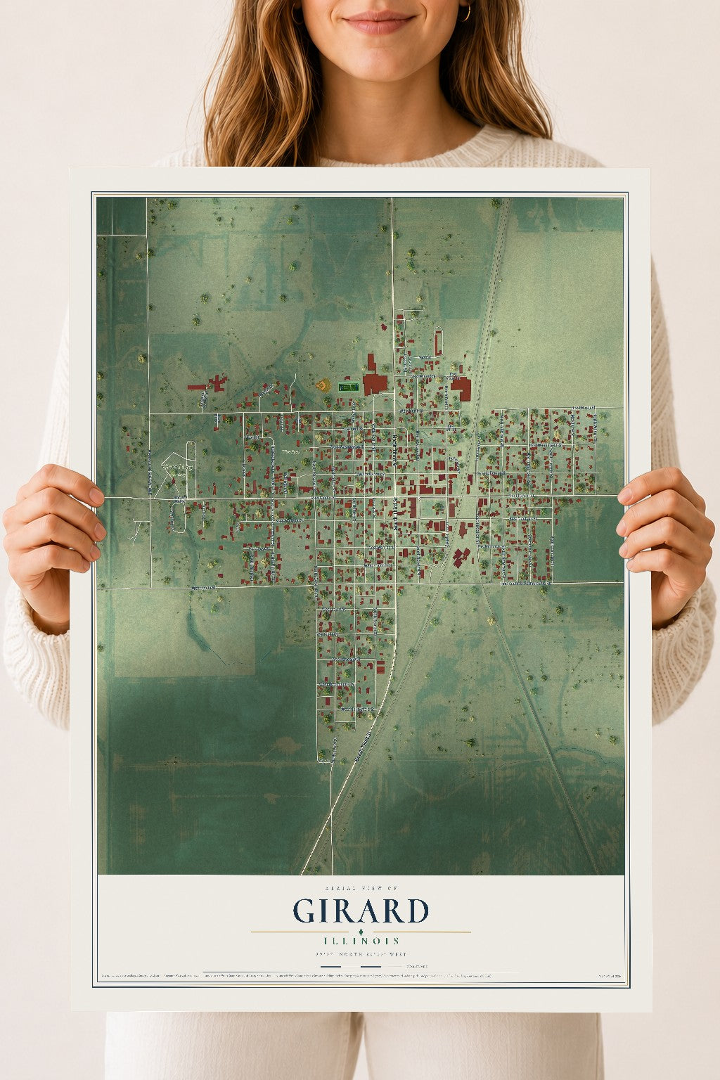 Map of Girard, Illinois, 18 x 24 inch unframed archival matte print