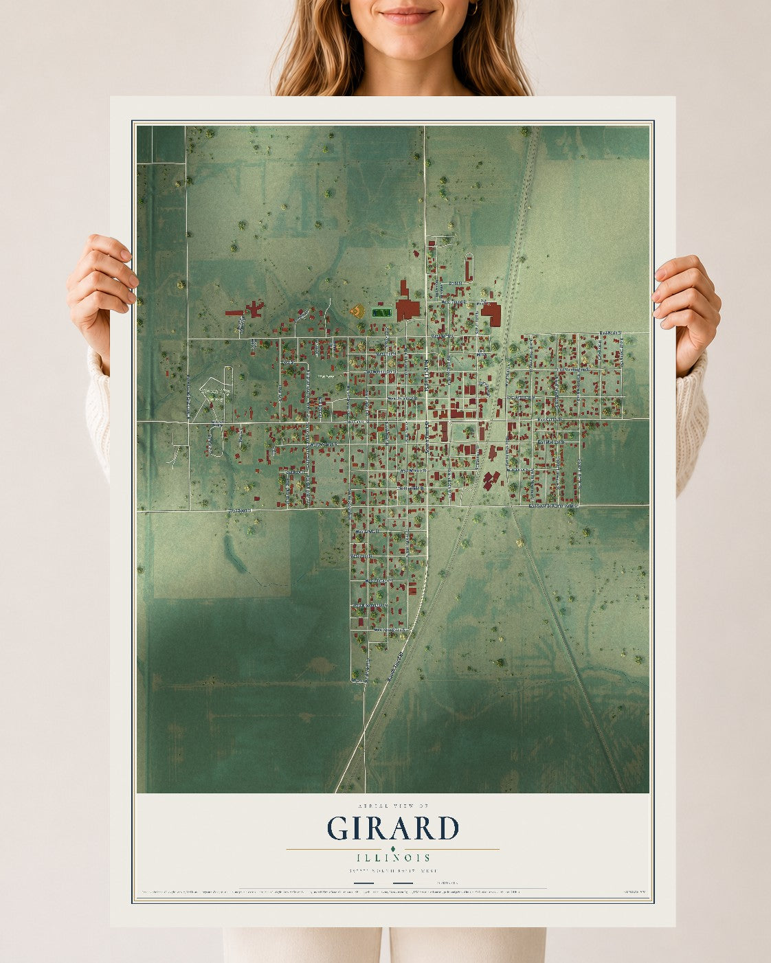 Map of Girard, Illinois, 24 x 36 inch unframed archival matte print
