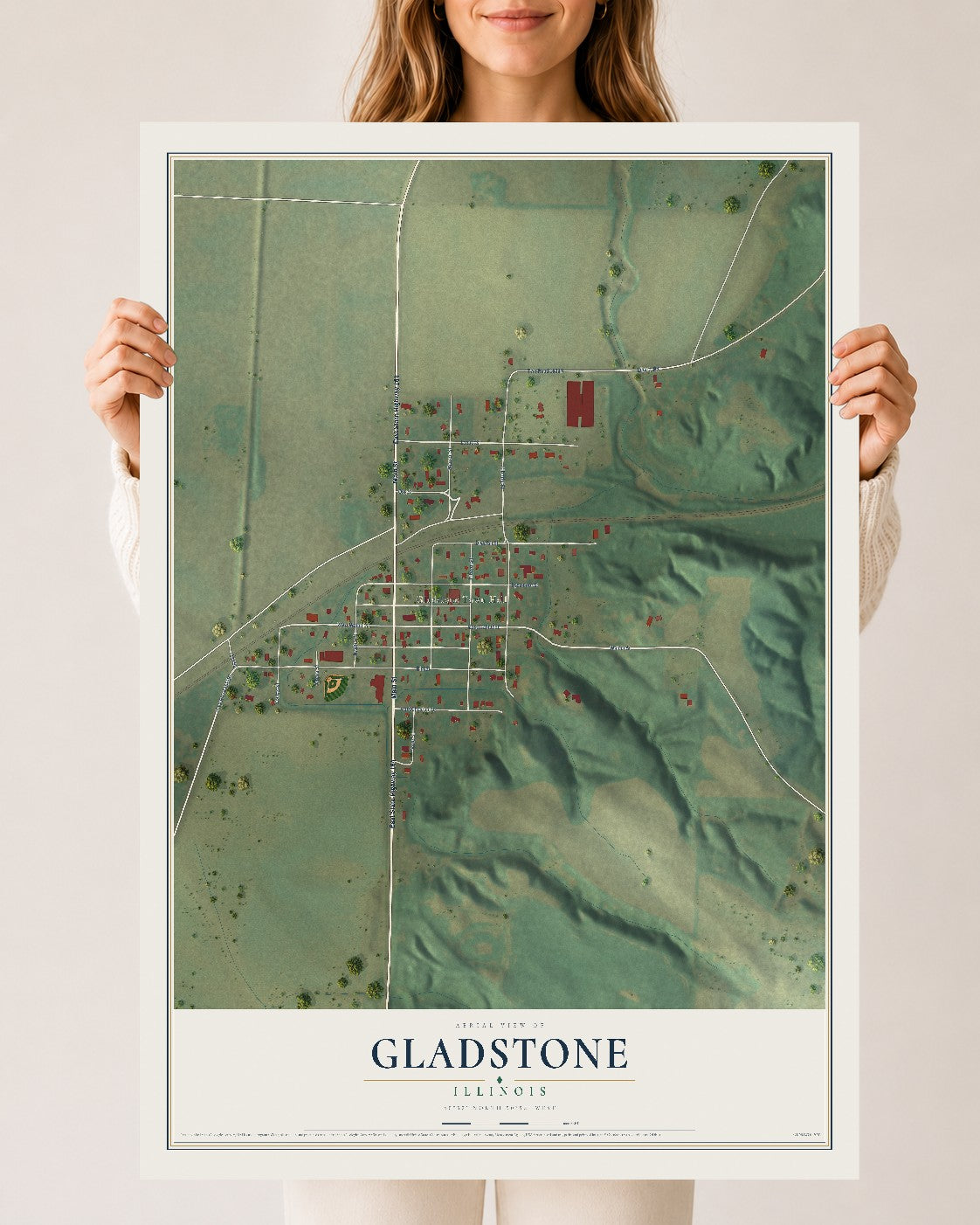 Map of Gladstone, Illinois, 24 x 36 inch unframed archival matte print