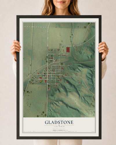 Map of Gladstone, Illinois, 24 x 36 inch print in a black wood frame