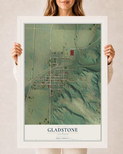 Map of Gladstone, Illinois, 24 x 36 inch print in a white wood frame