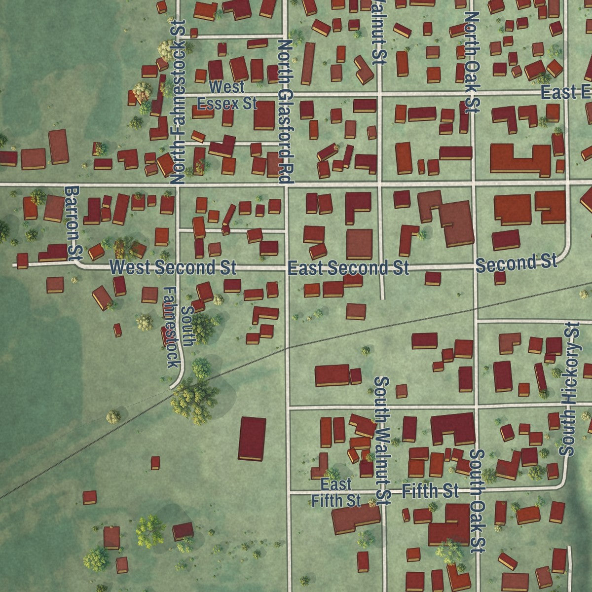 Close-up of the map of Glasford, Illinois print showing street and building detail