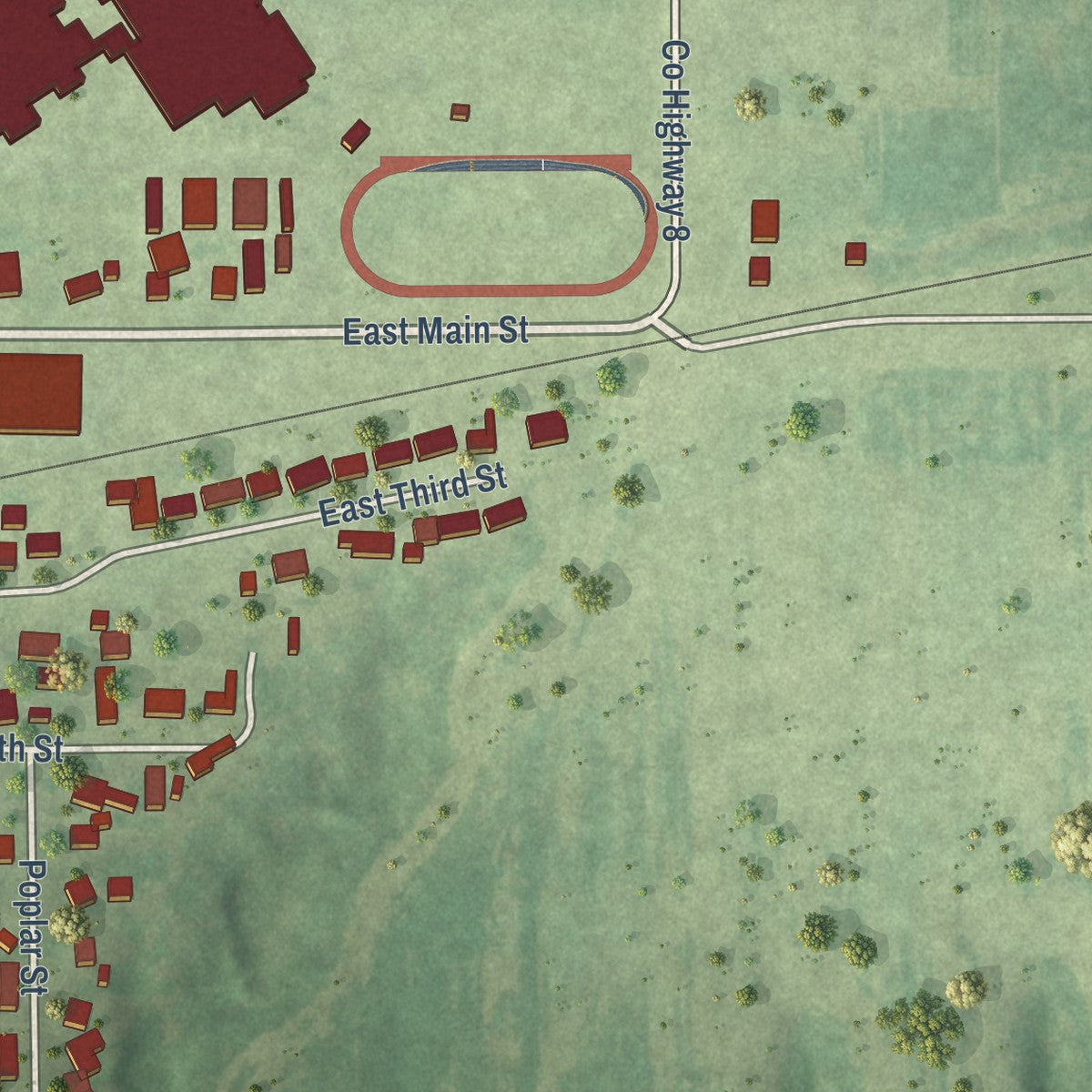 Second close-up of the map of Glasford, Illinois print showing more streets and buildings