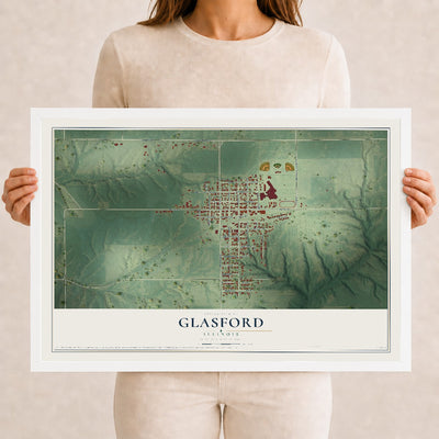 Map of Glasford, Illinois, 12 x 18 inch print in a white wood frame