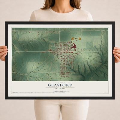 Map of Glasford, Illinois, 18 x 24 inch print in a black wood frame