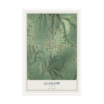 Map of Glasgow, Illinois, 12 x 18 inch print in a white wood frame