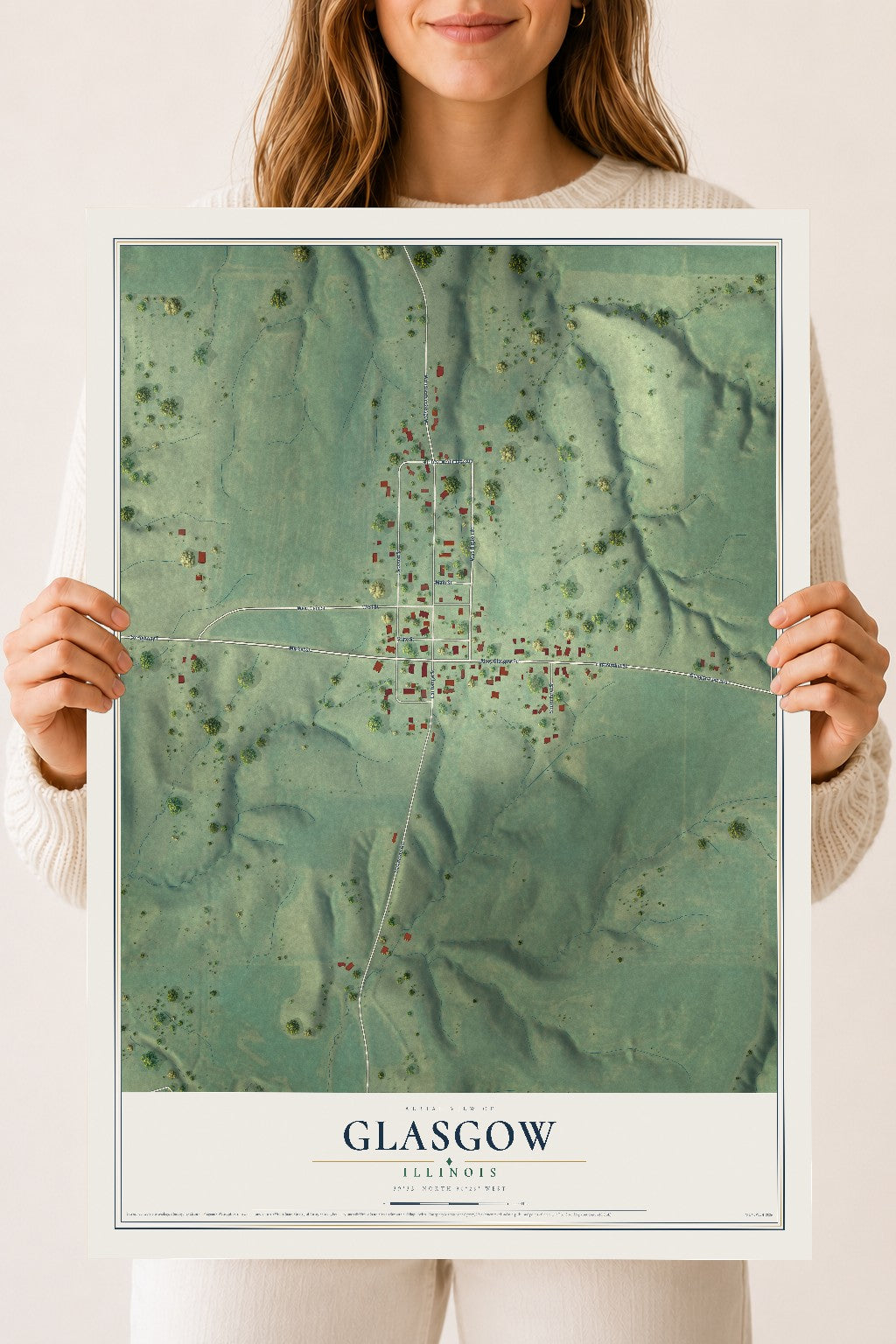Map of Glasgow, Illinois, 18 x 24 inch unframed archival matte print