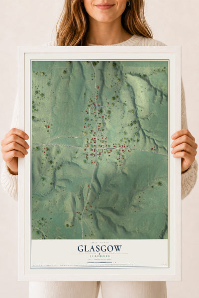 Map of Glasgow, Illinois, 18 x 24 inch print in a white wood frame