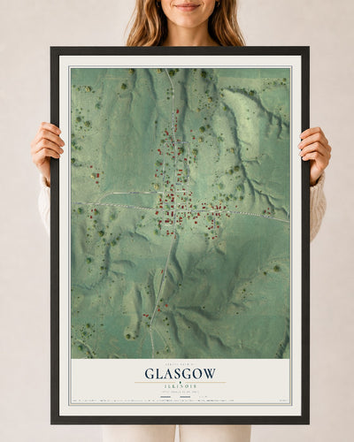 Map of Glasgow, Illinois, 24 x 36 inch print in a black wood frame