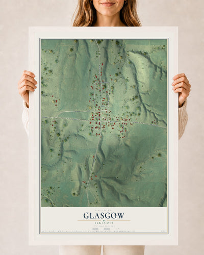 Map of Glasgow, Illinois, 24 x 36 inch print in a white wood frame