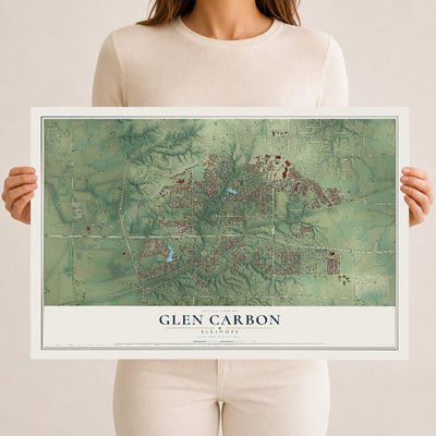 Map of Glen Carbon, Illinois, 12 x 18 inch unframed archival matte print