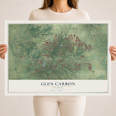 Map of Glen Carbon, Illinois, 18 x 24 inch unframed archival matte print