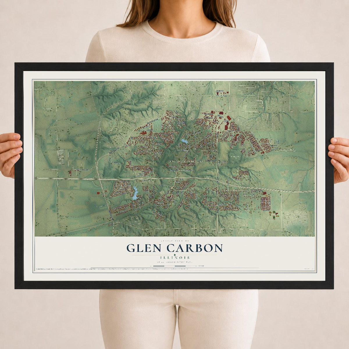 Map of Glen Carbon, Illinois, 18 x 24 inch print in a black wood frame