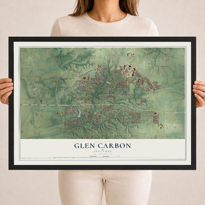 Map of Glen Carbon, Illinois, 18 x 24 inch print in a black wood frame