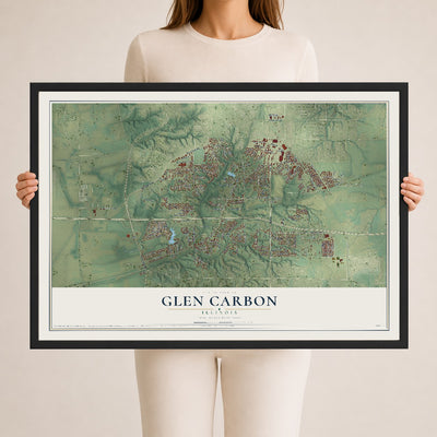 Map of Glen Carbon, Illinois, 24 x 36 inch print in a black wood frame