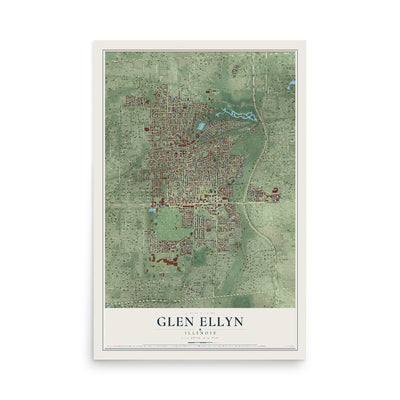 Map of Glen Ellyn, Illinois, 12 x 18 inch unframed archival matte print