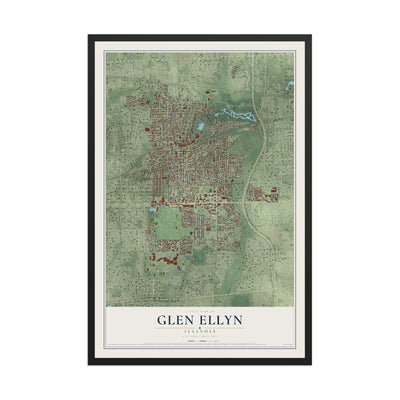 Map of Glen Ellyn, Illinois, 12 x 18 inch print in a black wood frame