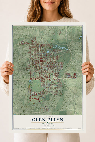 Map of Glen Ellyn, Illinois, 18 x 24 inch unframed archival matte print