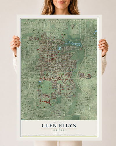 Map of Glen Ellyn, Illinois, 24 x 36 inch unframed archival matte print
