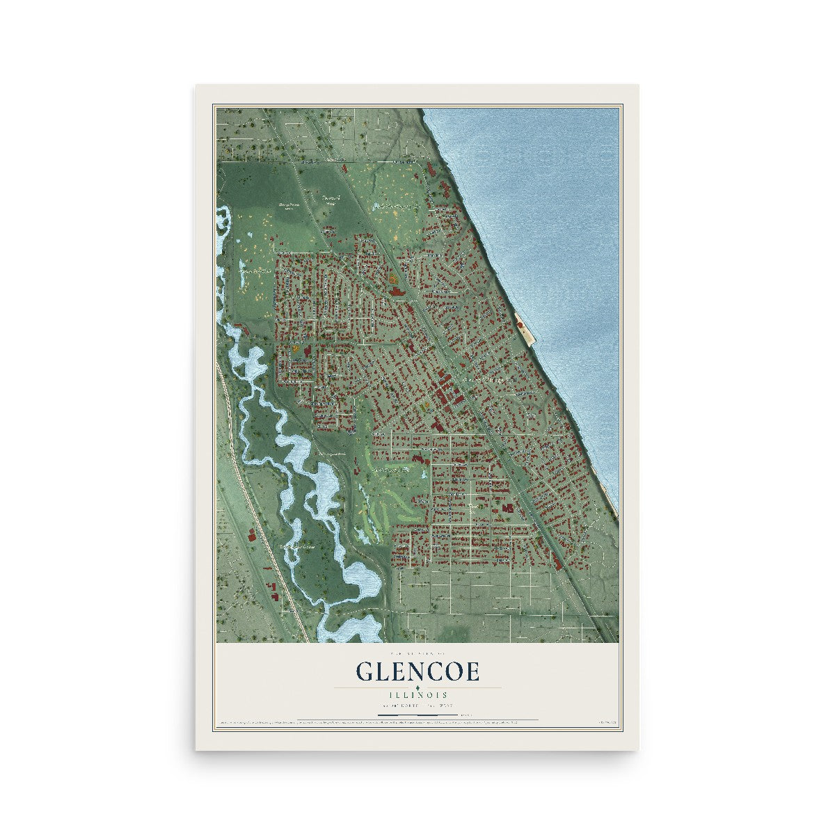 Map of Glencoe, Illinois, 12 x 18 inch unframed archival matte print
