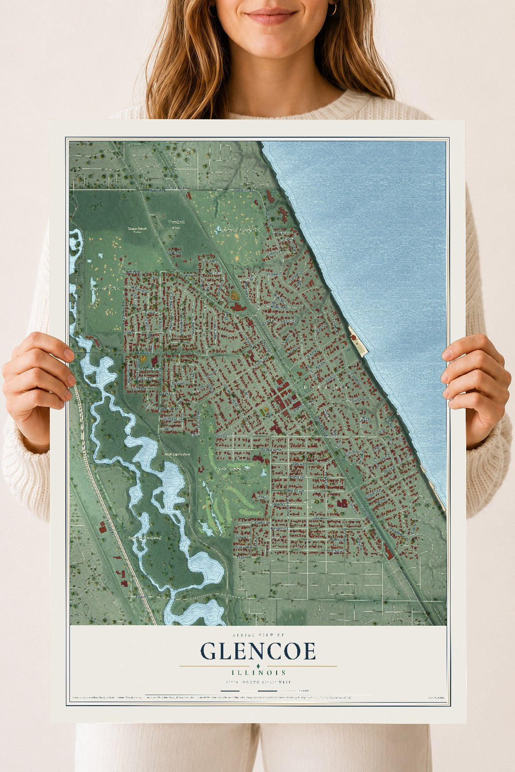 Map of Glencoe, Illinois, 18 x 24 inch unframed archival matte print