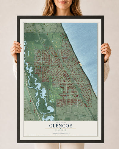 Map of Glencoe, Illinois, 24 x 36 inch print in a black wood frame