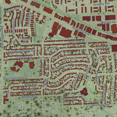 Close-up of the map of Glendale Heights, Illinois print showing street and building detail