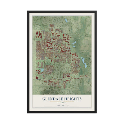 Map of Glendale Heights, Illinois, 12 x 18 inch print in a black wood frame