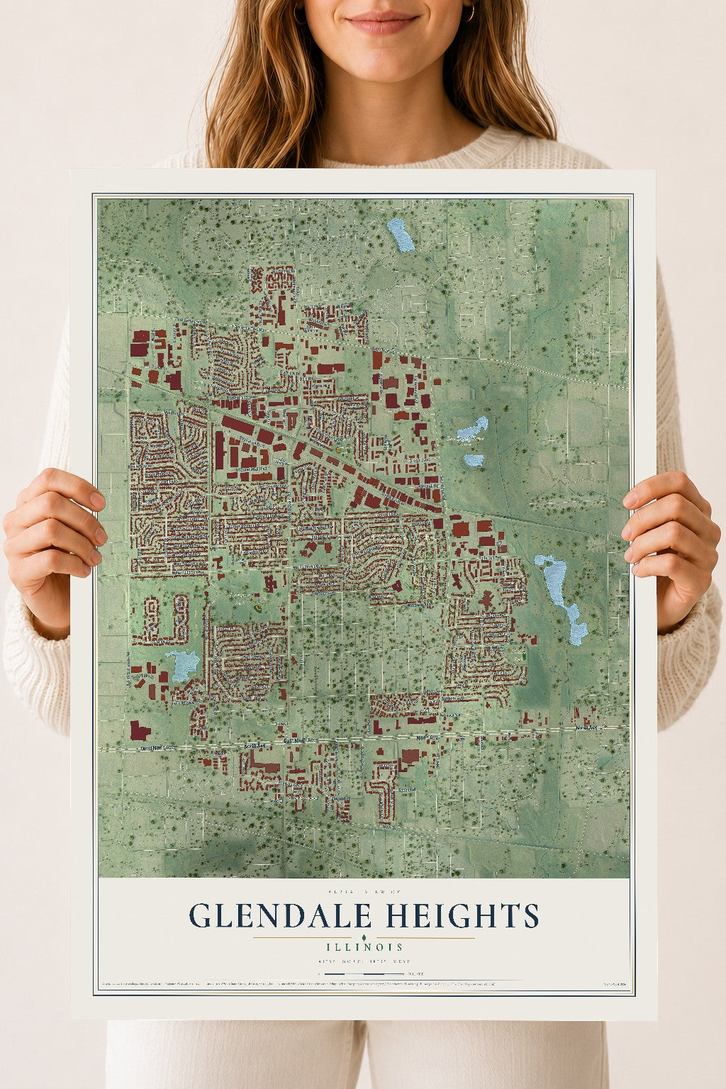 Map of Glendale Heights, Illinois, 18 x 24 inch unframed archival matte print