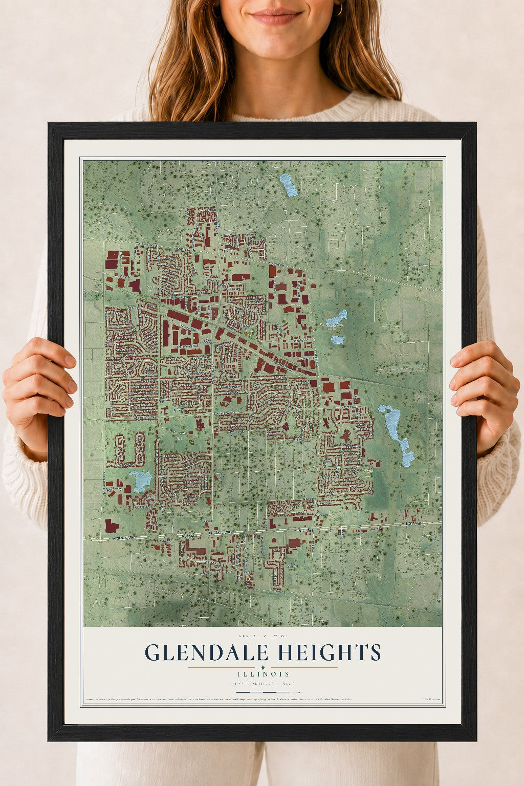 Map of Glendale Heights, Illinois, 18 x 24 inch print in a black wood frame