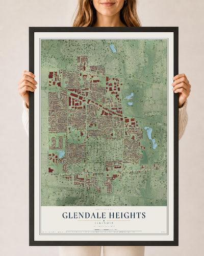 Map of Glendale Heights, Illinois, 24 x 36 inch print in a black wood frame