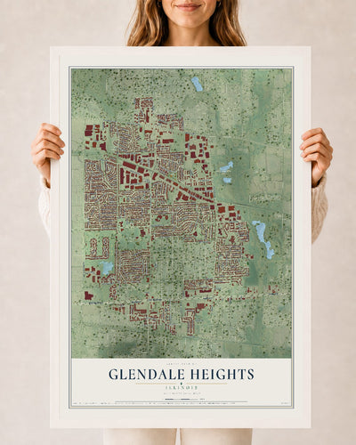 Map of Glendale Heights, Illinois, 24 x 36 inch print in a white wood frame