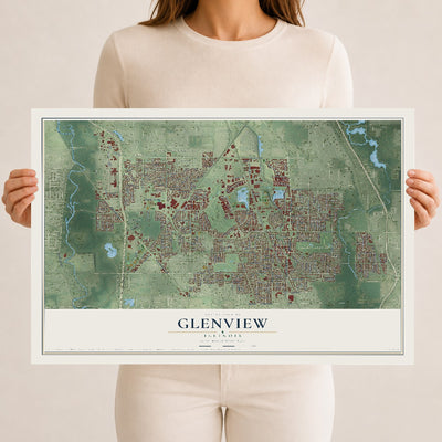 Map of Glenview, Illinois, 12 x 18 inch unframed archival matte print